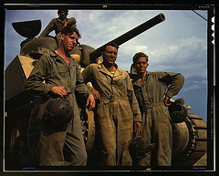 Tank crew standing in front of an M-4 tank, Ft. Knox, Ky. (LOC)