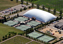 An aerial view of the Lloyd O. Swanson Tennis Center and the Brown Outdoor Tennis Complex.