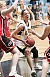 Bri Monahan fights through a pair of Saint Ben's defenders in the paint.