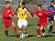 Dane Obermeyer splits two Central defenders.