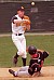 Mike DesLauriers makes the throw to first in an attempt to turn a double play.