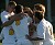 Malmquist is congratulated by his teammates on his first career goal.