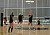 The team working through a warm-up drill.
