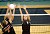 Anne Osthus and Jenni Thelemann get set for the block against Bethany.