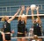 Jenni Thelemann and Becca Thompson go up for the block in the Gusties win over Northwestern