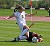 Amy Larson goes down after a slide tackle by a Concordia defender.