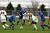 The Gusties and Scots battle for control of the ball in the midfield.