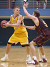 Phi Sowden looks inside against the Cobbers.