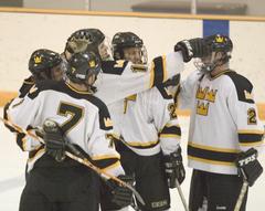 The Gusties celebrate after one of their six goals.