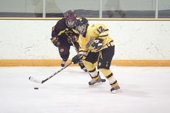 First year forward Jaclyn Dufault handles the puck.