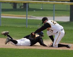 Ben Sherer just misses on a pickoff attempt from Josh Spitzack early in game one.