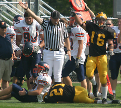 Kevin Hegland (#16) celebrates Brian Evans recovering a fumble for the Gusties.