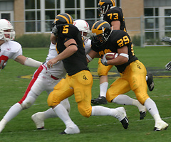Wide receiver Loren Havemeier carries on a reverse.