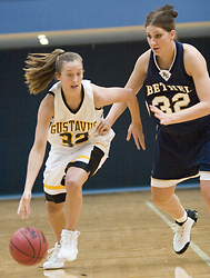 Sophomore Kenzie Consoer drives the ball upcourt.
