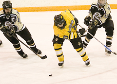 Molly Doyle is hooked by an Ole while trying to control the puck.