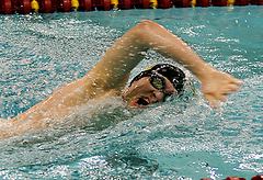 Freshman Matt Stewart swims to a 13th place finish in the 200 freestyle.