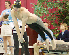 Tyler Wakefield lifts off as he takes his turn in the pool for the 400 freestyle relay.