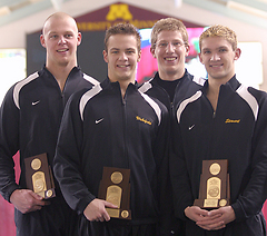 The Gustavus 400 freestyle relay of Hagemeyer, Wakefield, Amundson and Stewart earned All-America honors with a 6th place finish