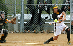 Abby Bernstein puts the bat on the ball.
