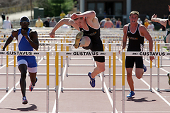 Tanner Miest (center) took the 110-meter hurdles title, while Tyler Geyen (right) finished third.