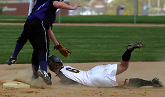 Emily Klein slides into second base safely.