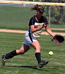 Emily Klein plays the ball in left field.