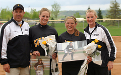 Celebrating senior day - (l to r): Jeff Annis, Mary Furlong, Audrey Lenoch, Sally Obernolte