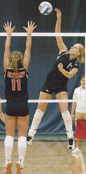 Andrea Kron hits one of her 14 kills.