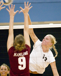 Thelemann knocks down a kill against Hamline.
