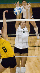 Becca Thompson braces herself for a block.