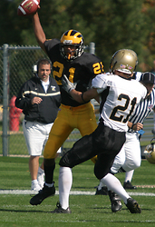 Brian Evans intercepted two Carleton passes in the 14-10 win.  