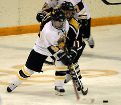 Kelly Crandall battles for the puck.