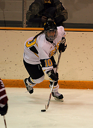 Alyssa Saunders handles the puck for Gustavus.