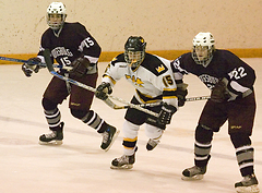 Ben Olilla works for position in front of the Augsburg net.