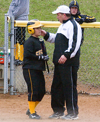 Coach Annis counsels Andrea Brown.