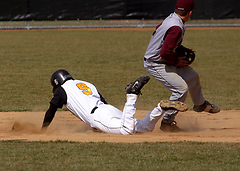 Nate Ruff slides into second base during game two. 