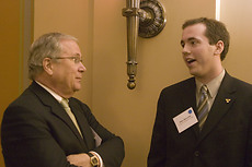 Gustavus President Jim Peterson and Junior Mike Marcotte (Photo by Matt Thomas)