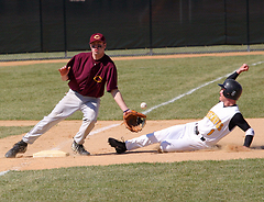Tyler Kaus safely steals third base.