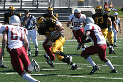Wide receiver Tom Johnson makes a catch and scampers for a first down.