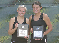 Sierra Krebsbach (left) and Jenni White (right) finished third in doubles at the ITA Championships.