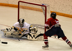 Niki Laferriere makes a save during the third period.