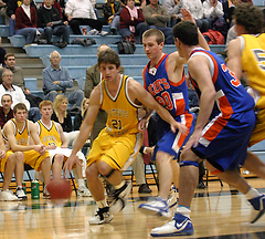 Jesse Van Sickle drives to the basket against the Scots at Gus Young Court back in November.