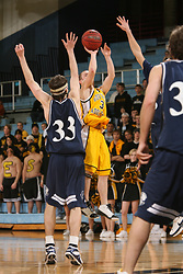 Tyler Kaus hits a clutch three with :13 left to pull the Gusties within three points. (Bridget Fowler photo)