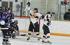 Stef Ubl (left) and Molly Doyle (right) celebrate after Doyle scored the gamewinning goal.  (Brian Fowler photo)