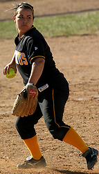 Andrea Brown looks to make a play at first base.