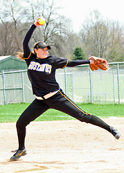 Callie Nelsen delivers a pitch in a two-hit performance. (Photo: Saint Mary's Sports Information)
