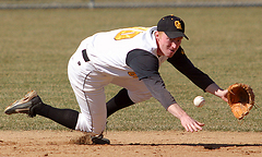 Solid defense has been a key for the Gusties. Mike DesLauriers is shown here making a great play at shortstop.