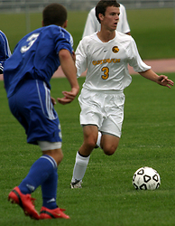 Doug Frey, shown here with the ball in the midfield, scored his first collegiate goal in the match.