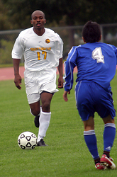 Junior defender Abdul Suleyman works the ball up the field.
