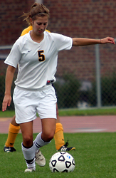 Becca Hagen controls the ball.